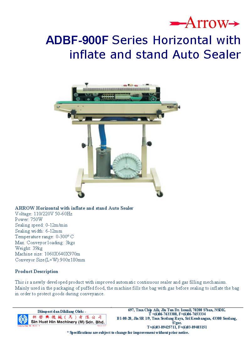 ADBF 900F Series Horizontal with inflate and stand Auto Sealer