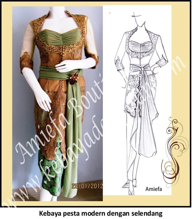 Kebaya Pesta dengan Selendang