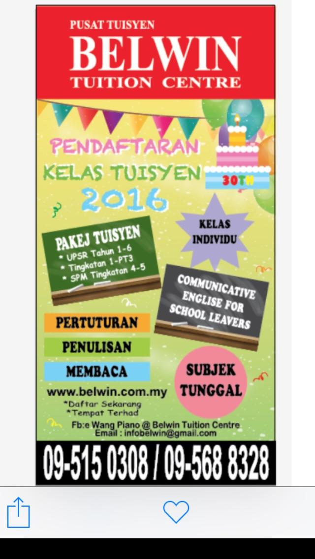 Pusat Tuisyen Belwin - Announcement on December 29, 2015 13:04