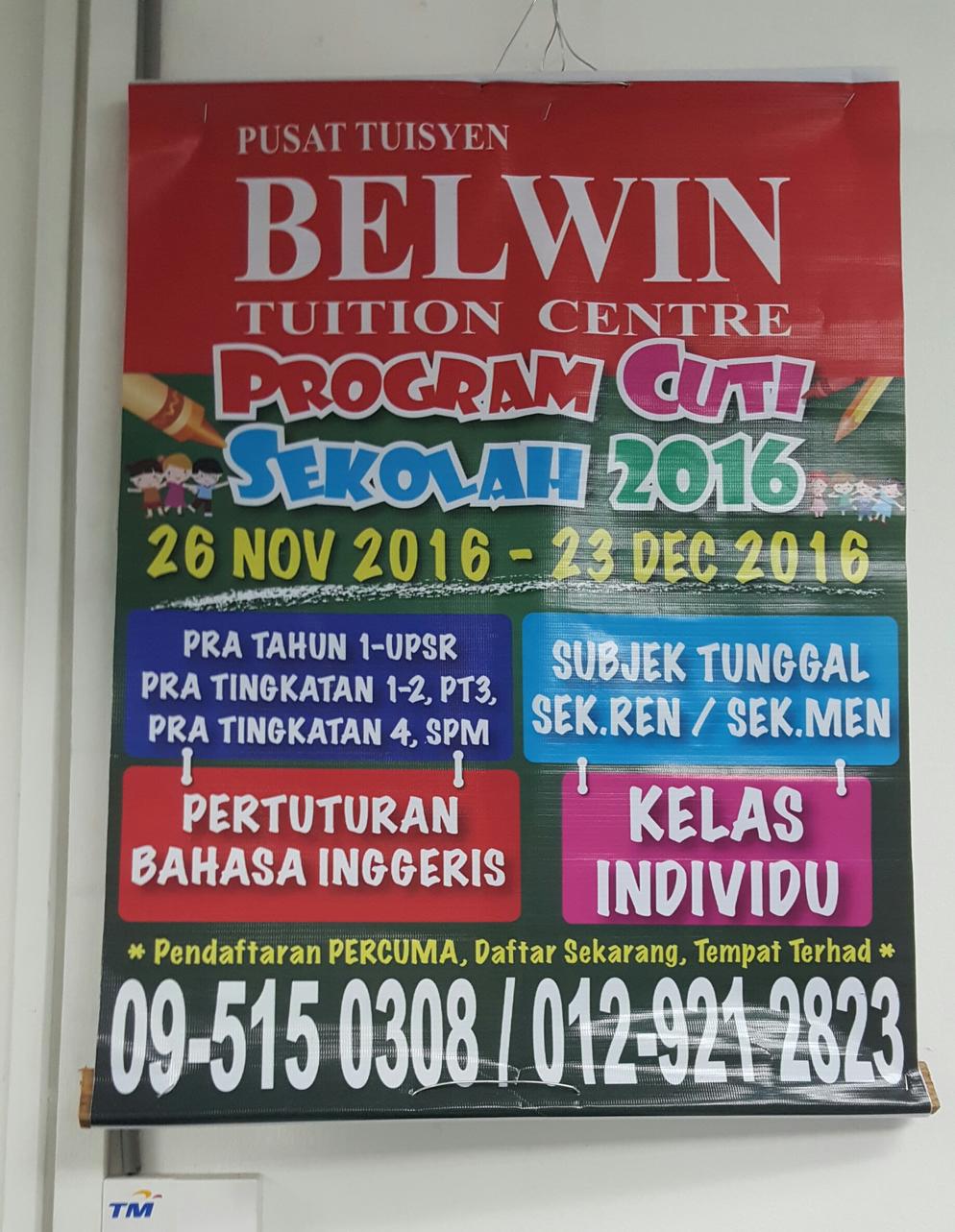 Pusat Tuisyen Belwin - Announcement on November 16, 2016 11:27