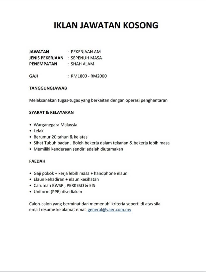 Vaer Industrial Sdn Bhd - Announcement on March 19, 2021 14:49