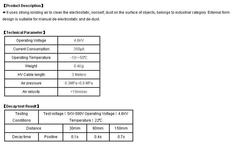 IONIZING AIR GUN SPECIFICATION