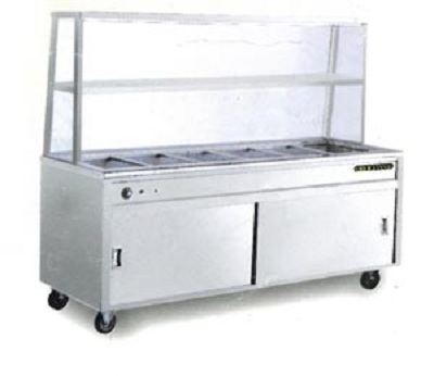 BAIN MARIE W/1 TIER OVERSHELF - 6 HOLES