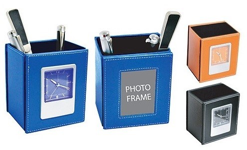 DES1405 PU Pen Holder with Clock or Photo Frame