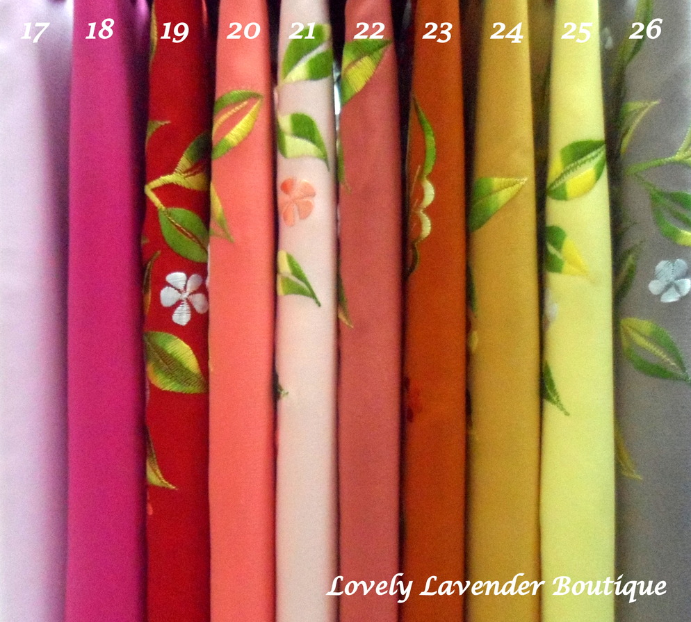 Fabrics of 26 attractive colours suitable for Baju Kurung. We also provide tailoring service. For more info please contact +6019-3153119