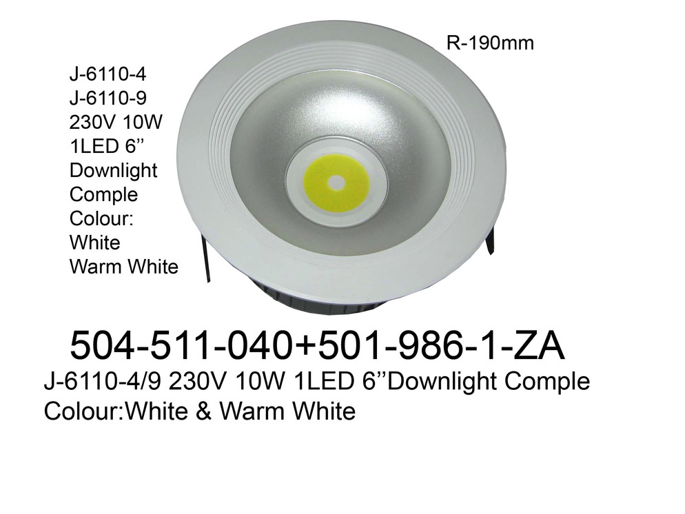 504 511 040 J 6110 4 9 230V 10W 1LED 6'' Downlight Comple