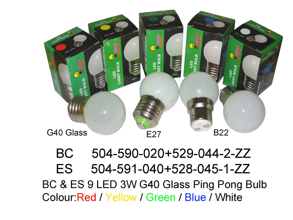 504 590 020 BC   ES 9 LED 3W G40 PIng Pong Bulb