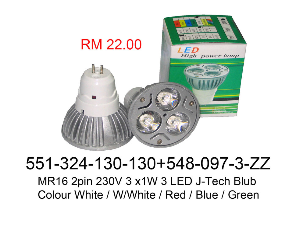 551 324 130 130 MR16 2pin 230V 3X1W 3LED J Tech Blub