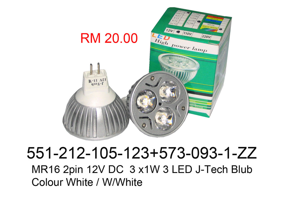 551 212 105 123 MR16 2pin 12V DC 3X1LED J Tech Blub