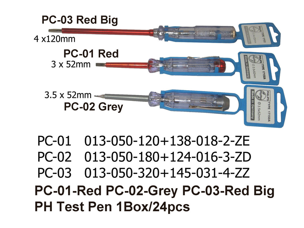013 050 120 180 320 PC01 PC02 PC03 PH Test Pen