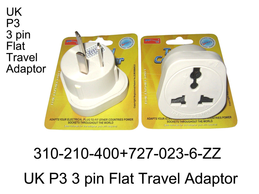 310 210 400 UK P3 3 PIN  FLAT TRAVEL ADAPTOR