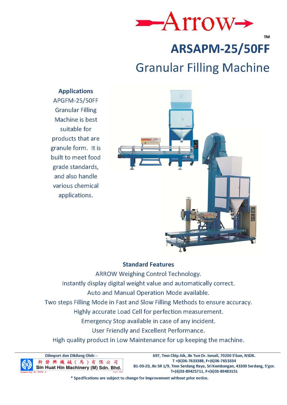 Arrow APGFM 25 50FF GranularFillingMachine Page 1