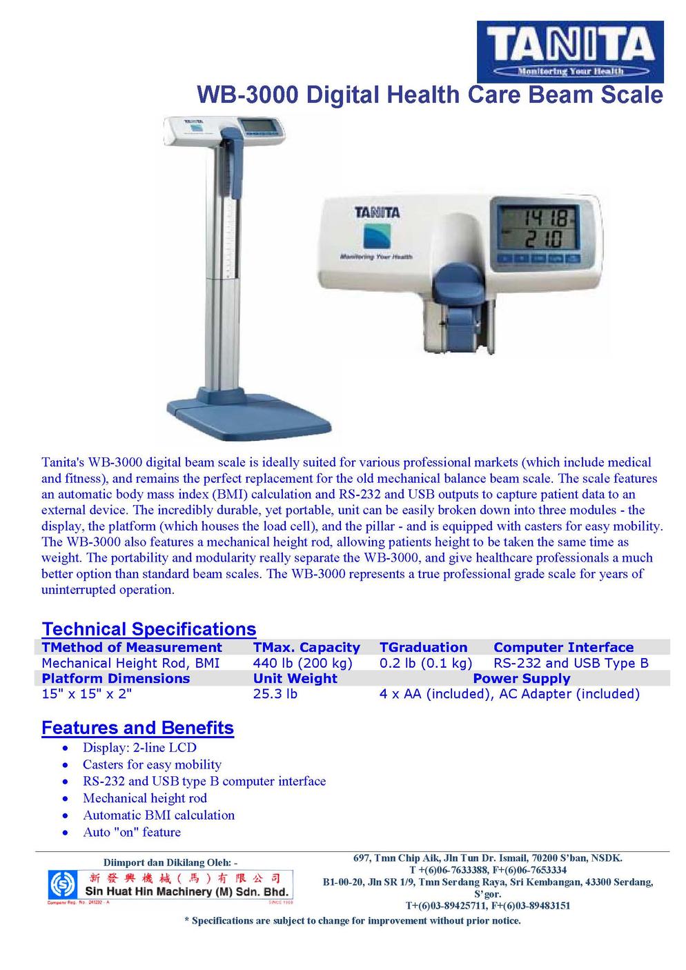 Tanita WB 3000 Digital Health Care Beam Scale