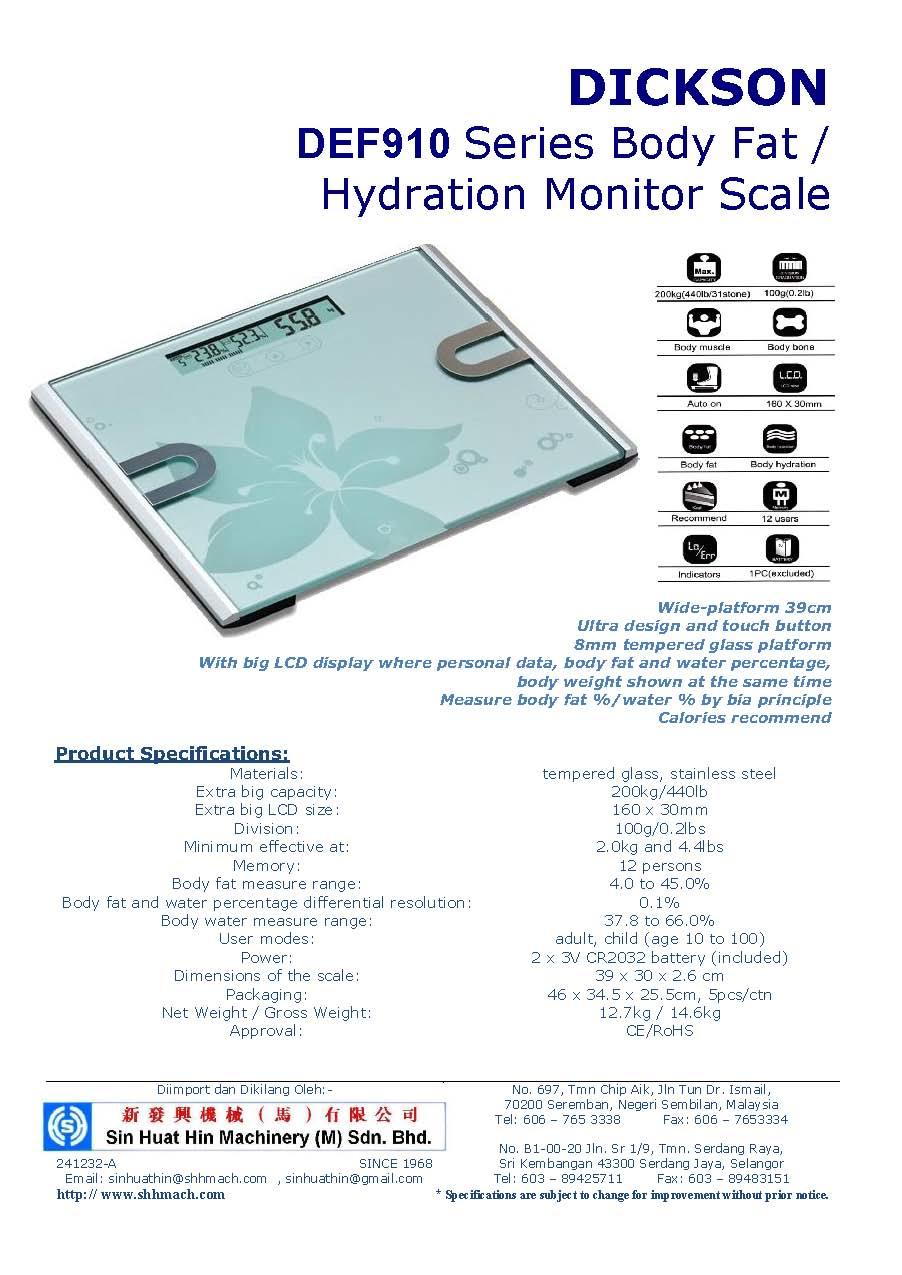 DICKSON DEF910 Series Body Fat   Hydration Monitor Scale