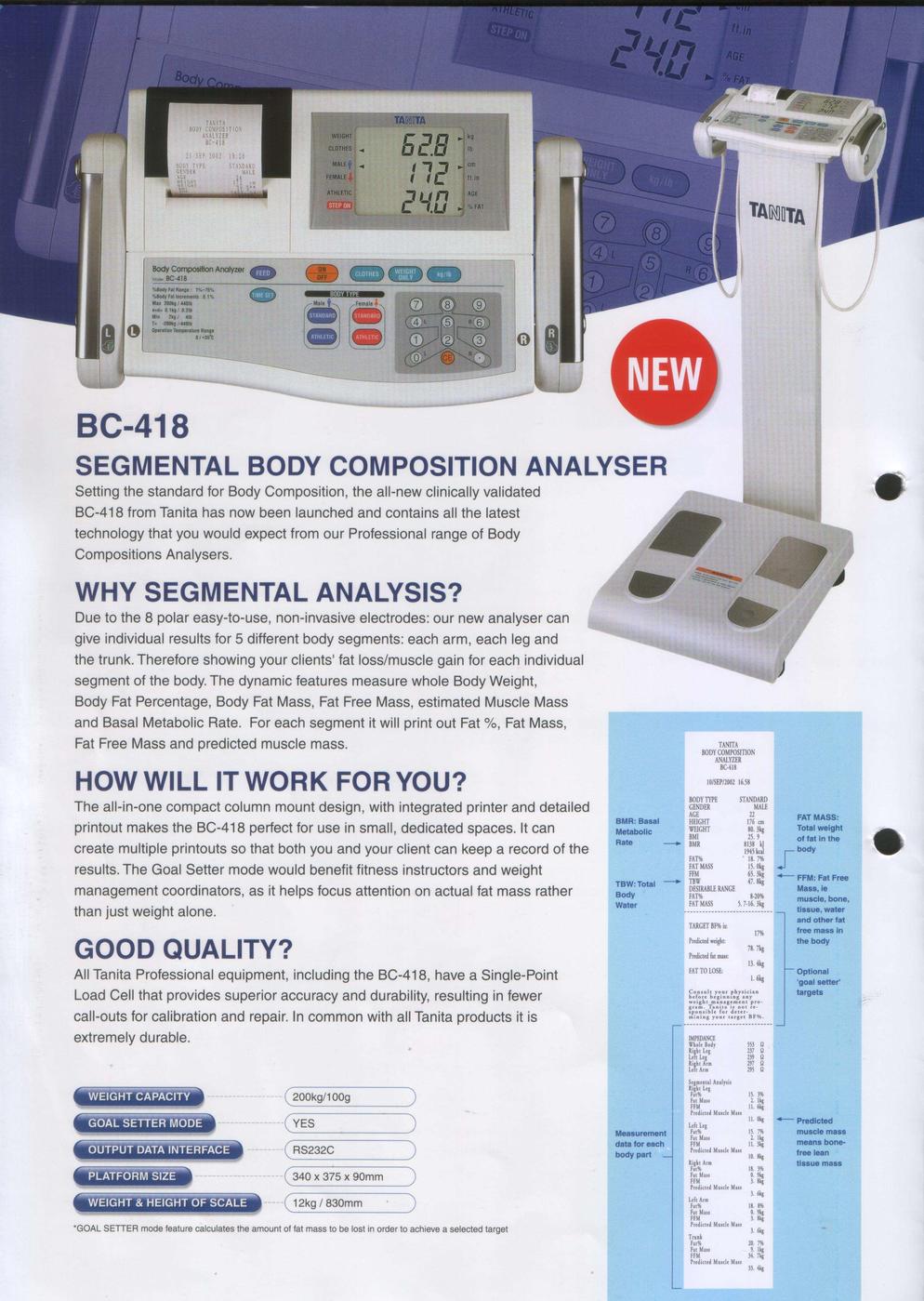 Tanita TBF-410GS Body Composition Analyzer For Sale