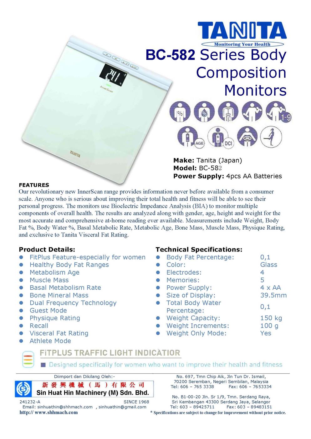 TANITA BC 582 Series Body Composition Monitors