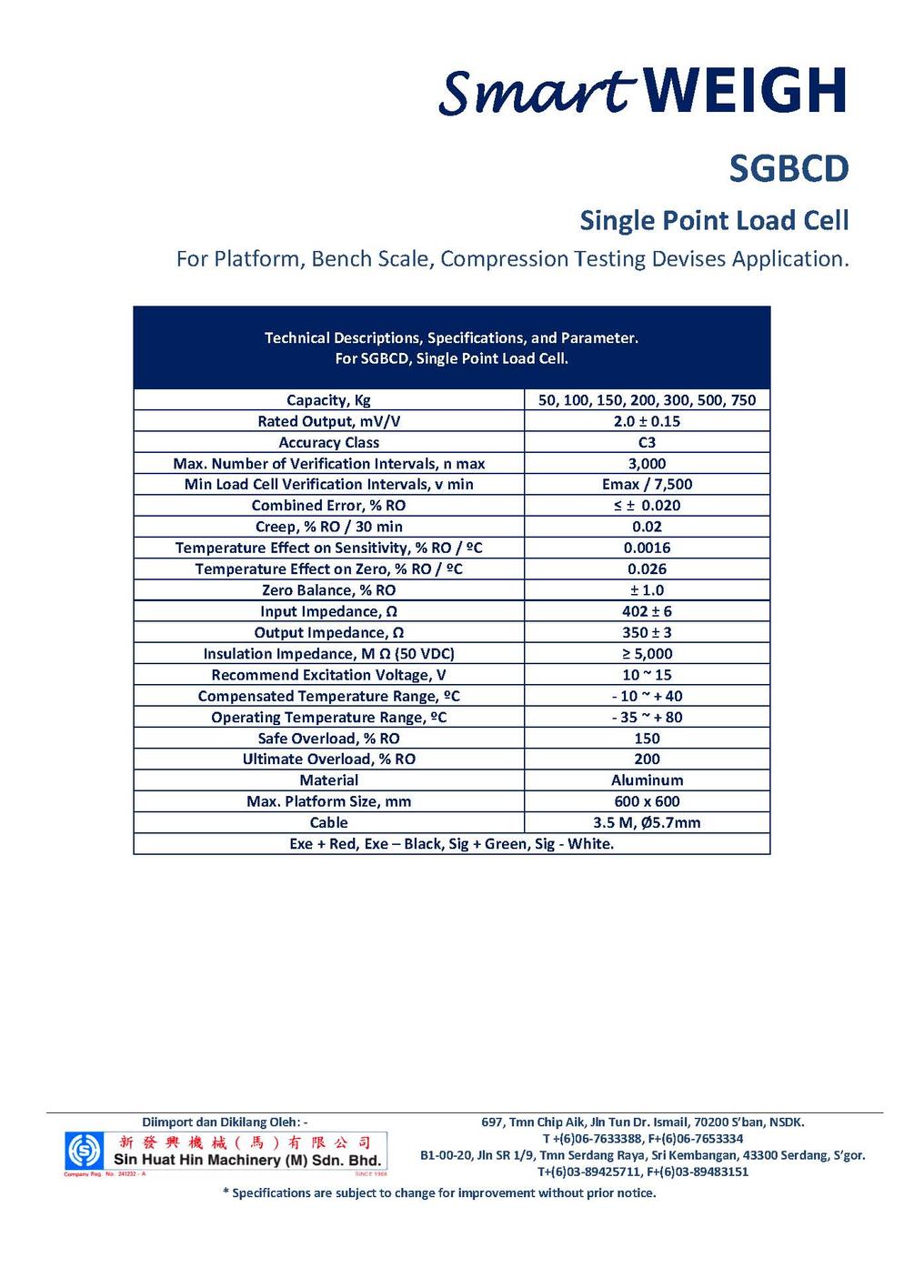 SmartWEIGH   SGBCD   Load Cell   SHHMACH Page 2