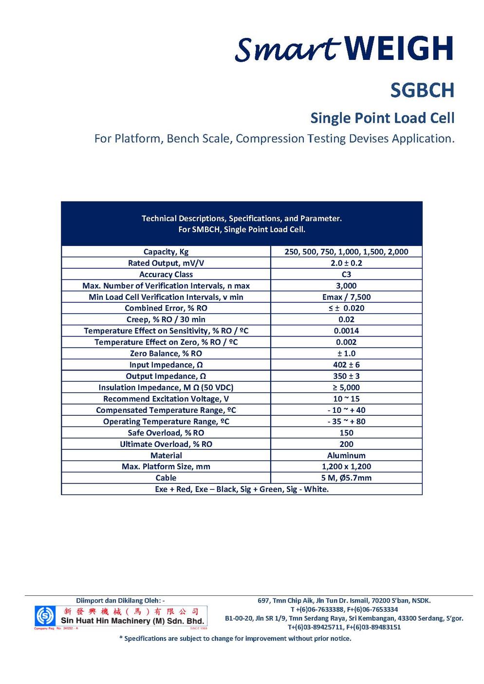 SmartWEIGH   SGBCH   Load Cell   SHHMACH Page 2