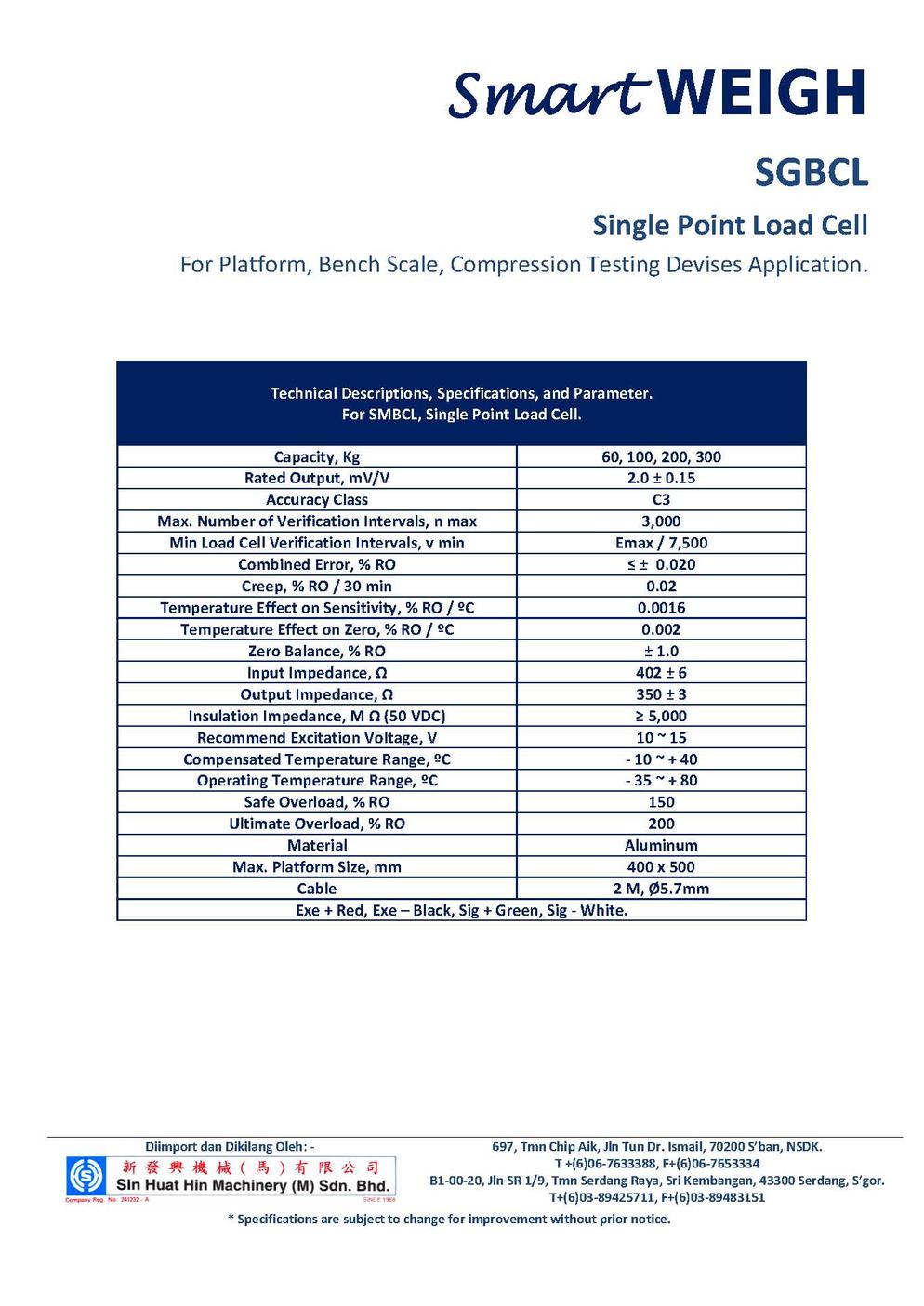 SmartWEIGH   SGBCL   Load Cell   SHHMACH Page 2