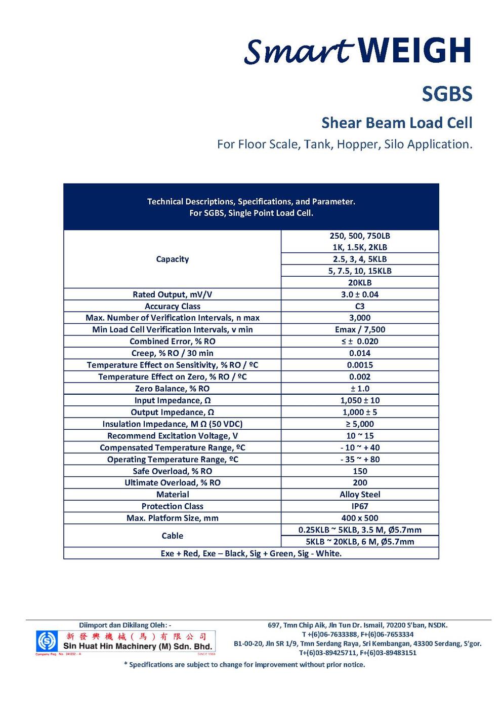 SmartWEIGH   SGBS   Load Cell   SHHMACH Page 2