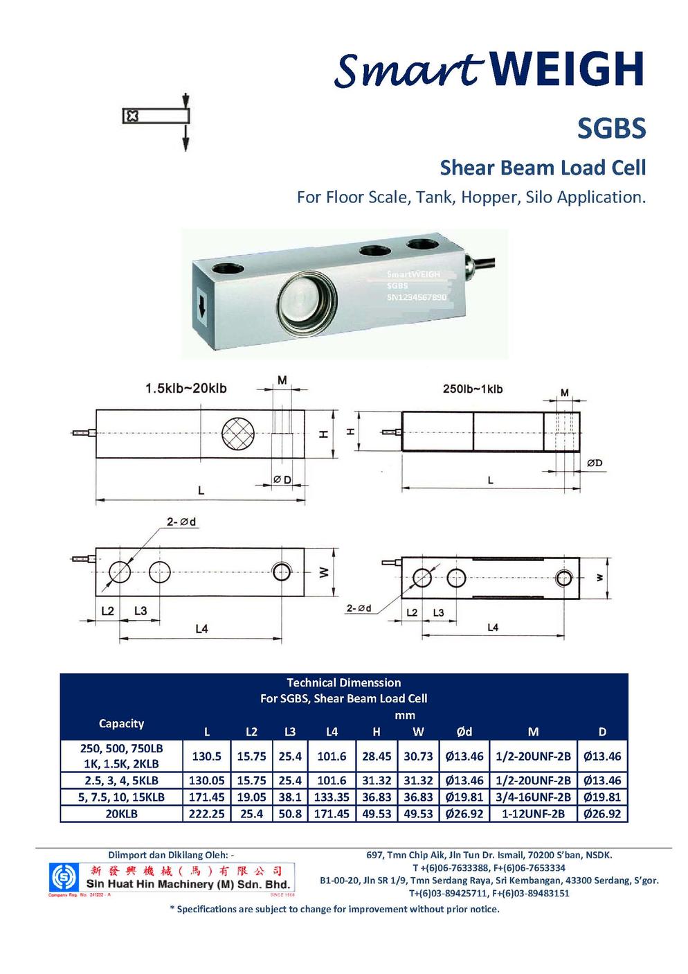 SmartWEIGH   SGBS   Load Cell   SHHMACH Page 1