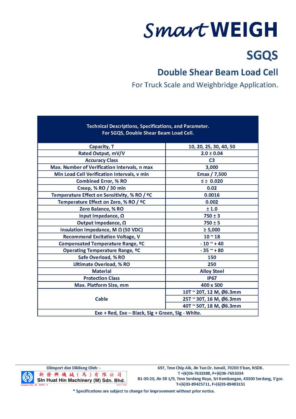 SmartWEIGH   SGQS   Load Cell   SHHMACH Page 2