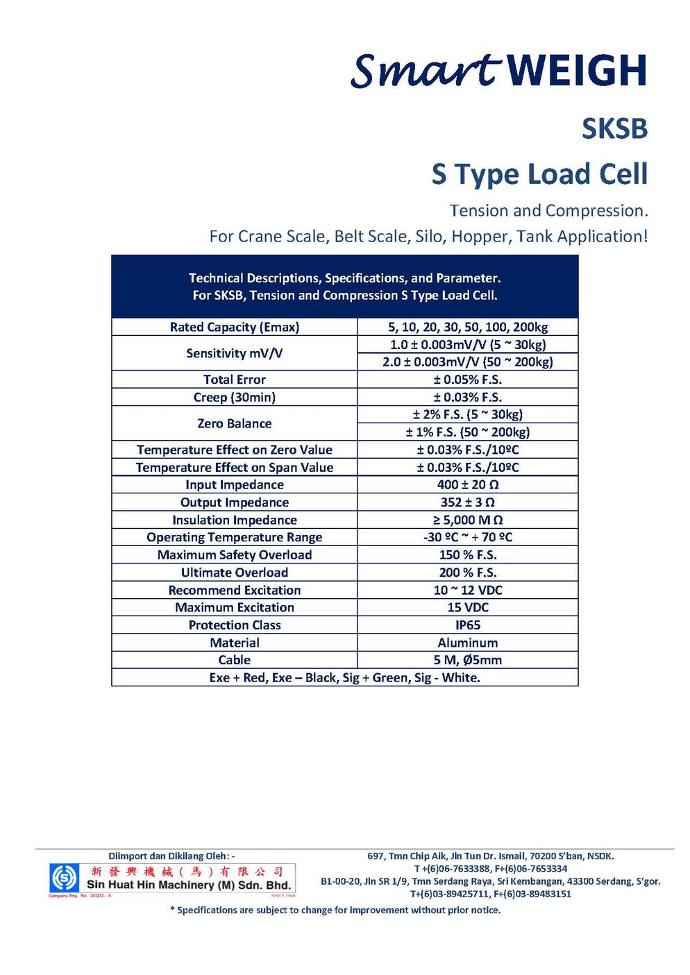 SmartWEIGH   SKSB Load Cell   SHHMACH Page 2