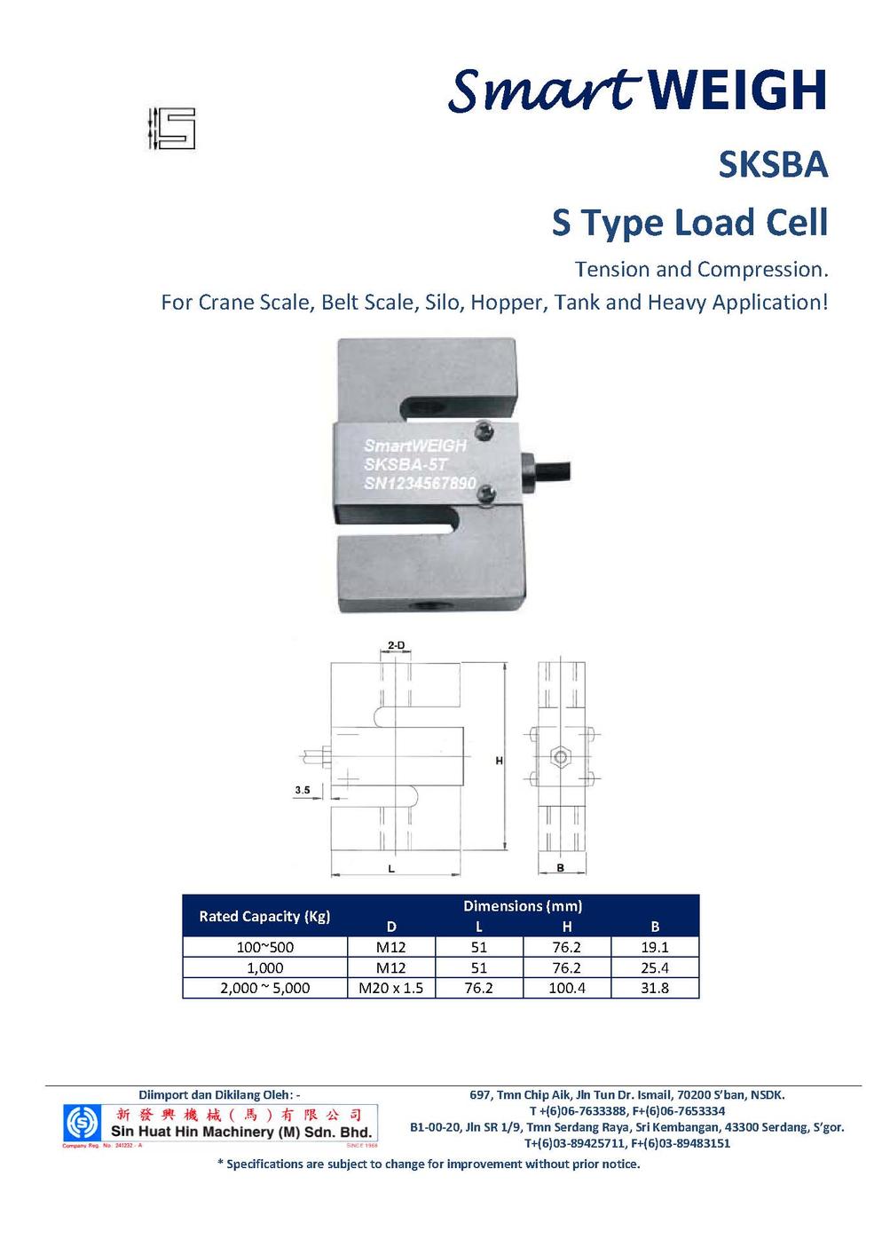 SmartWEIGH   SKSBA Load Cell   SHHMACH Page 1