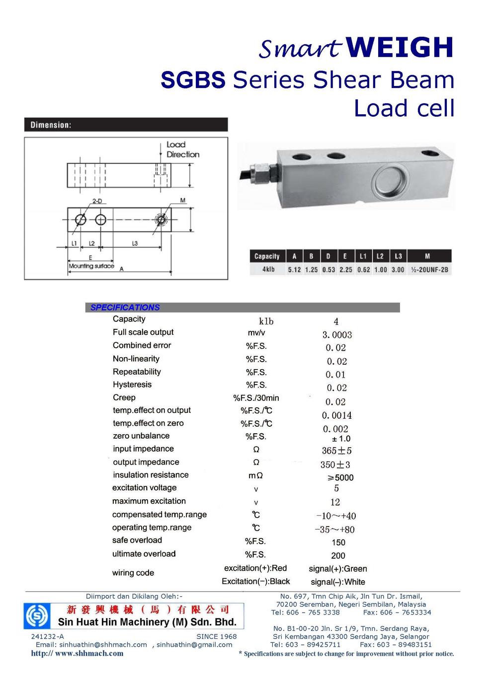 SmartWEIGH SGBS Series Shear Beam Load cell