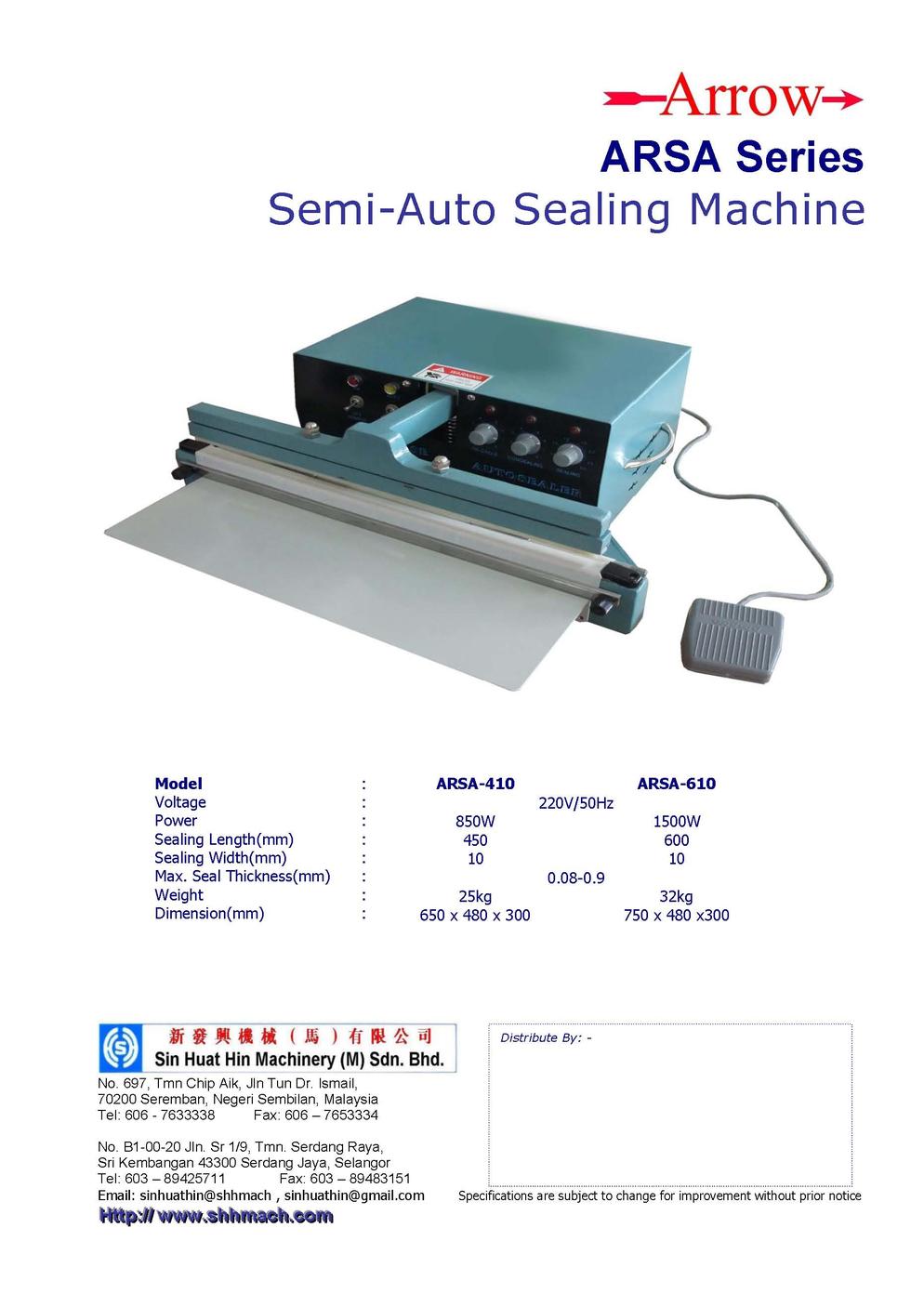 Arrow ARSA 410 610 Semi Auto Sealing Machine