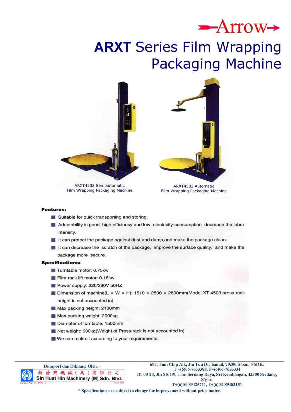 ARROW ARXT Series Film Wrapping Packaging Machine