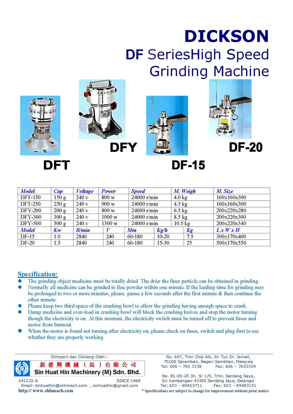 DICKSON DF SeriesHigh Speed Grinding Machine