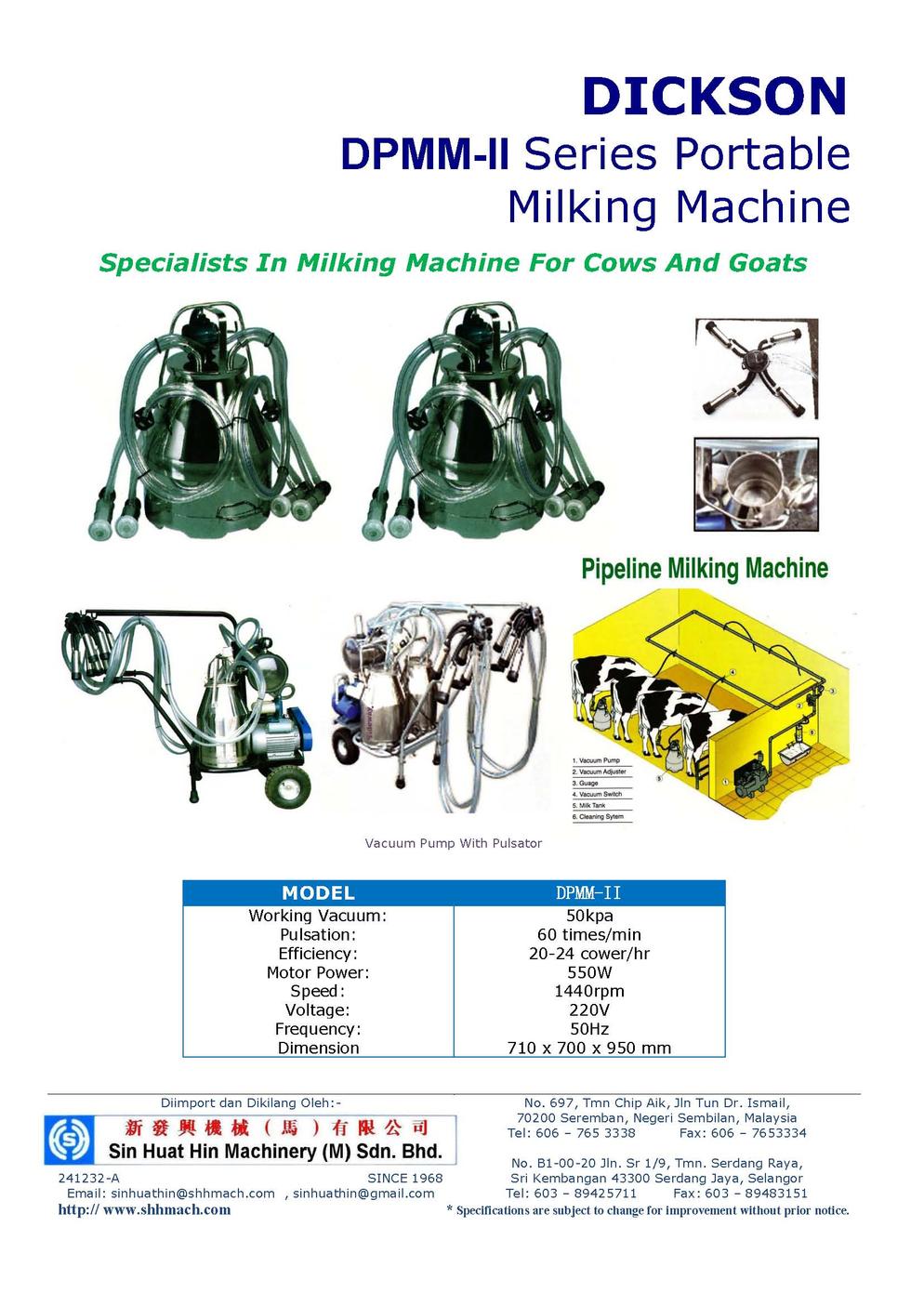 DICKSON DPMM II Series Portable Milking Machine