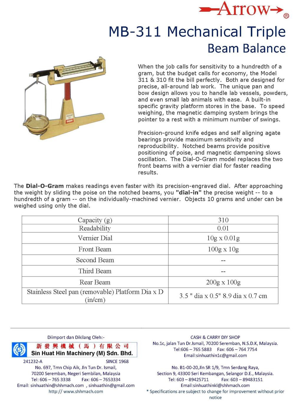 MB 311 Mechanical TripleBeam balance