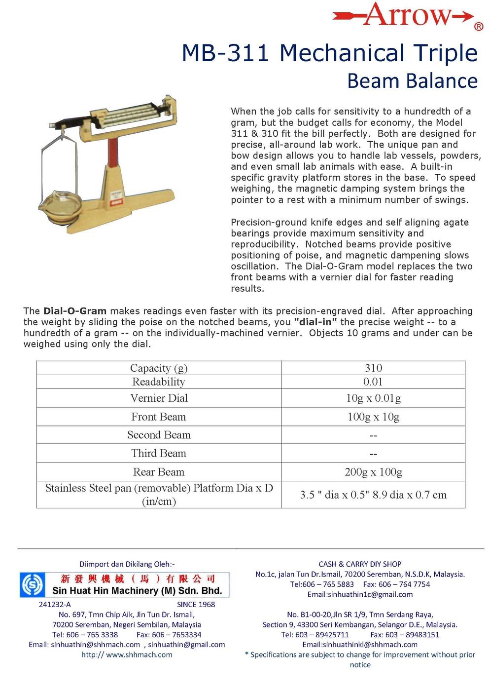 MB 311 Mechanical TripleBeam balance