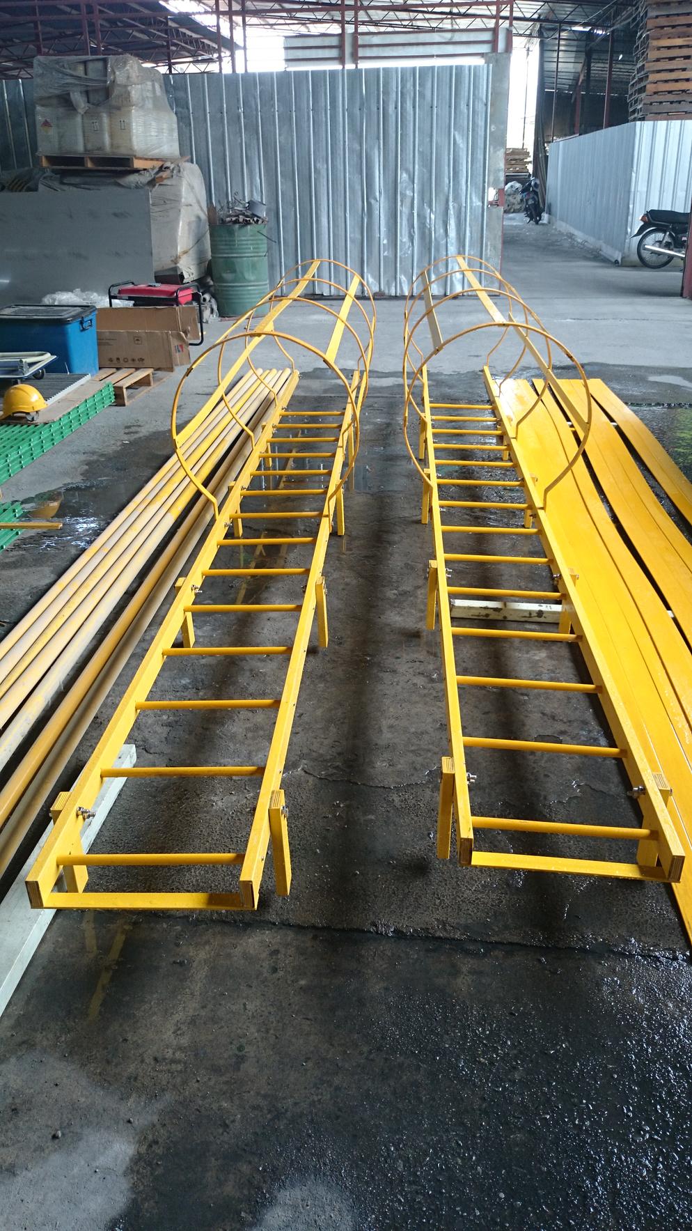 FRP ladder with safety cage