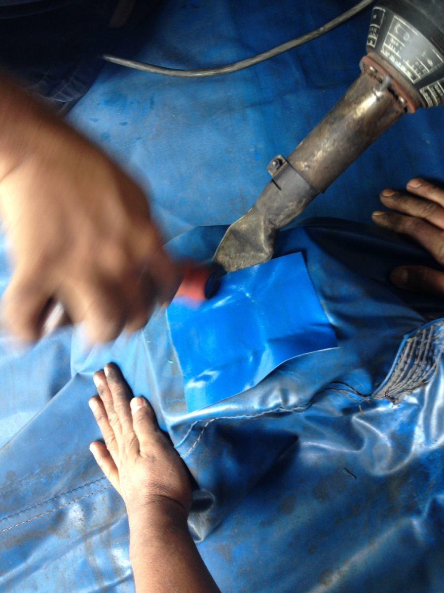Lorry old canvas repair 2