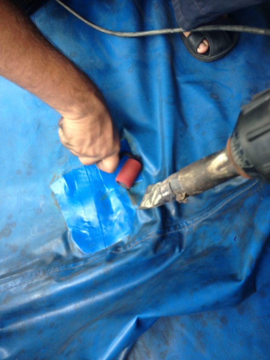 Lorry old canvas repair 3