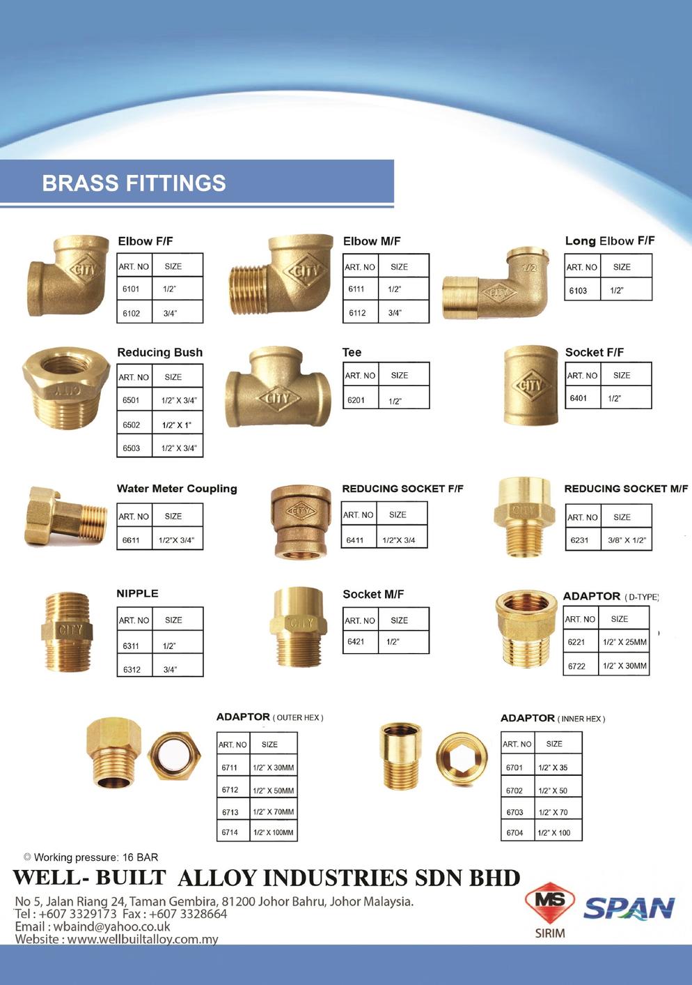 CITY BRASS FITTING CATALOG