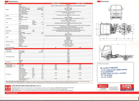 SPECIFICATRION 300 SERIES HINO WU600 ECO   WU640 ECO GVW 4800KG