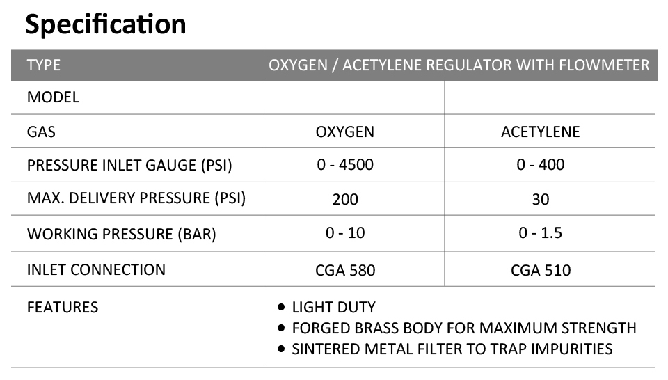 Oxygen / Acetylene Regulator with Flowmeter