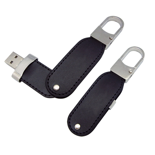 Swivel PU Leather USB with Carabiner