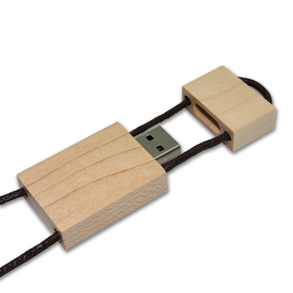 Rectangle Wooden USB with String