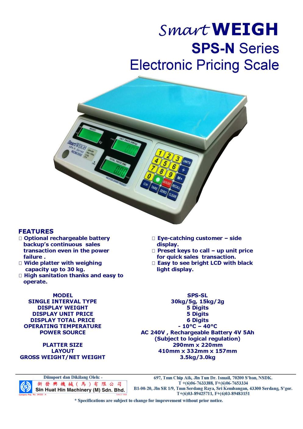SmartWEIGH SPS-N Series Electronic Pricing Scale