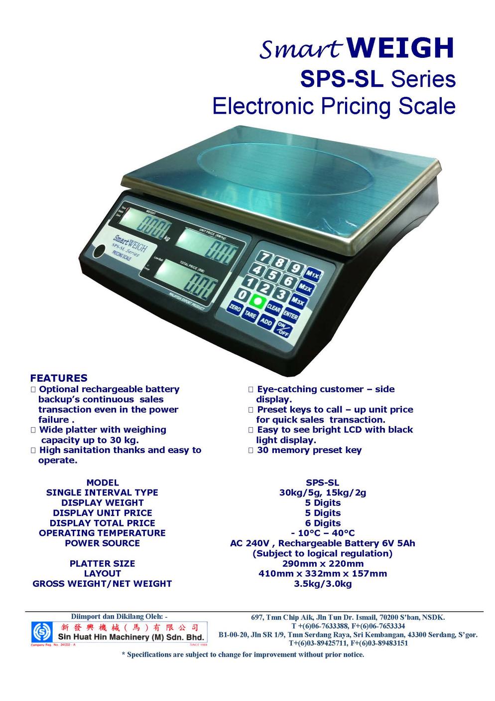 SmartWEIGH SPS-SL Series Electronic Pricing Scale