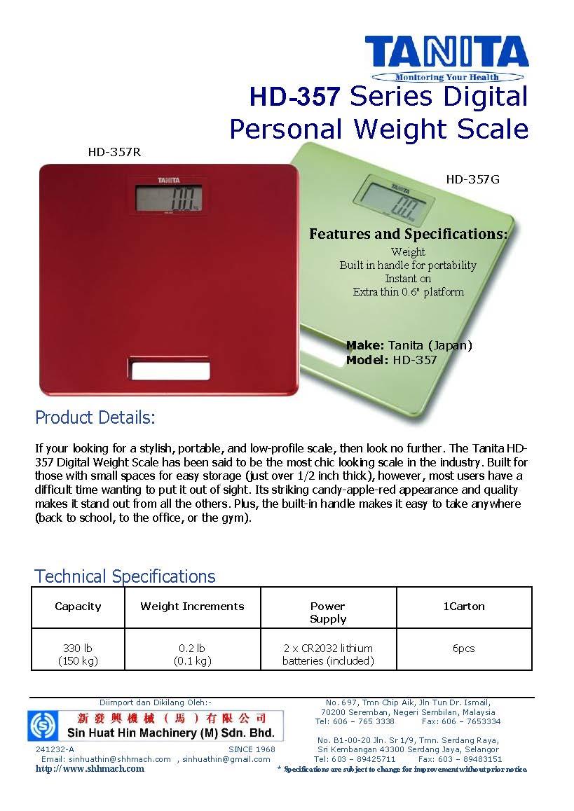 TANITA HD-357 Series Digital Personal Weight Scale