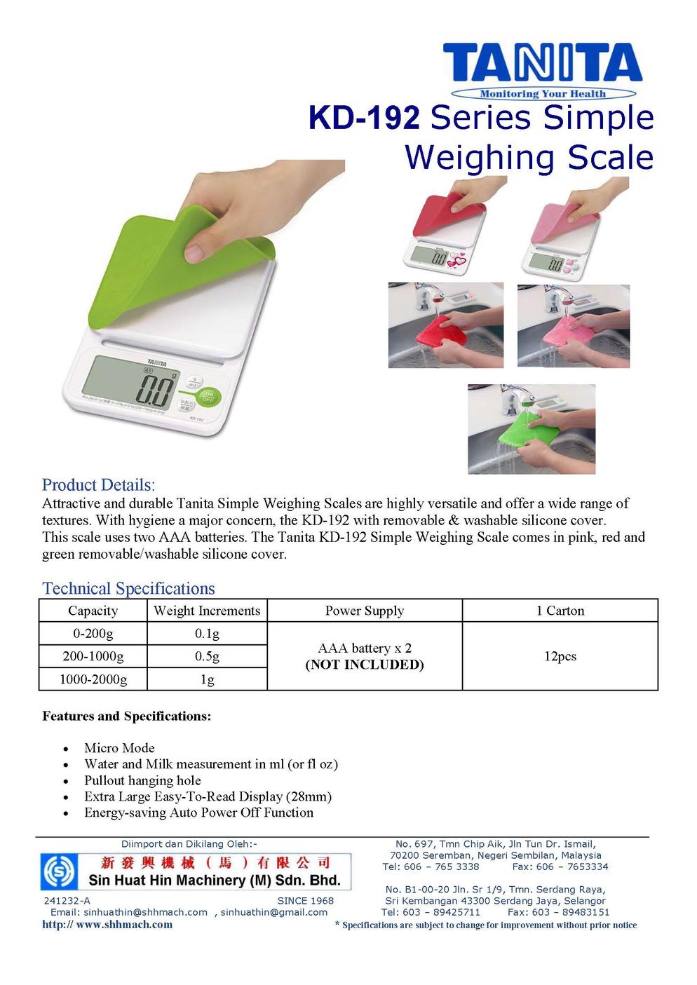 TANITA KD- 192 simple weighing scale