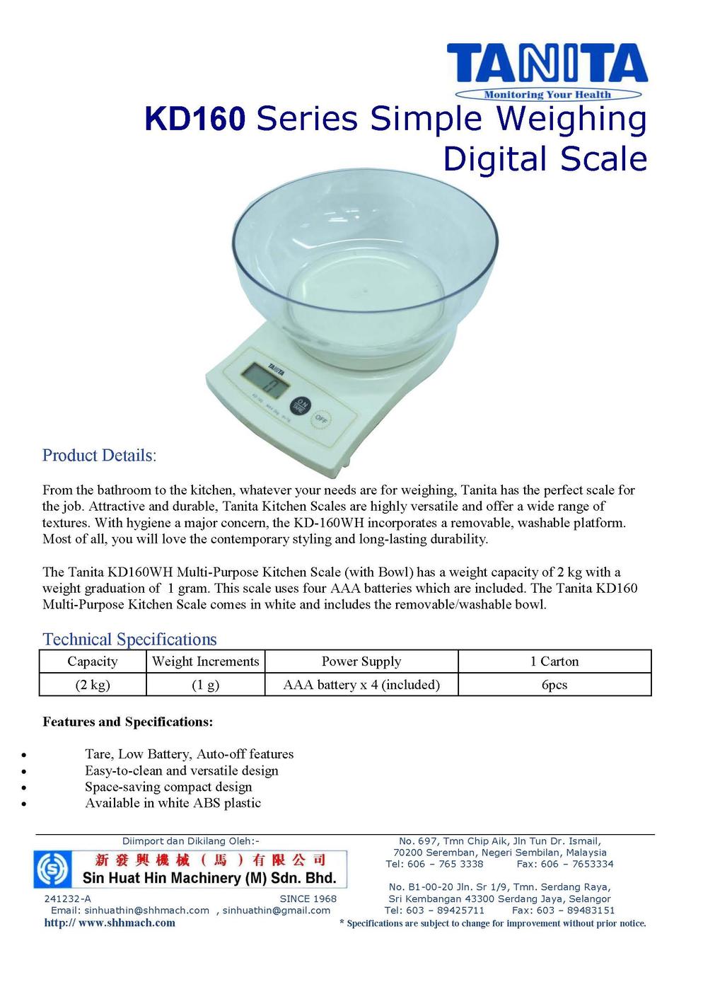 TANITA KD160 Series Simple Weighing Digital Scale