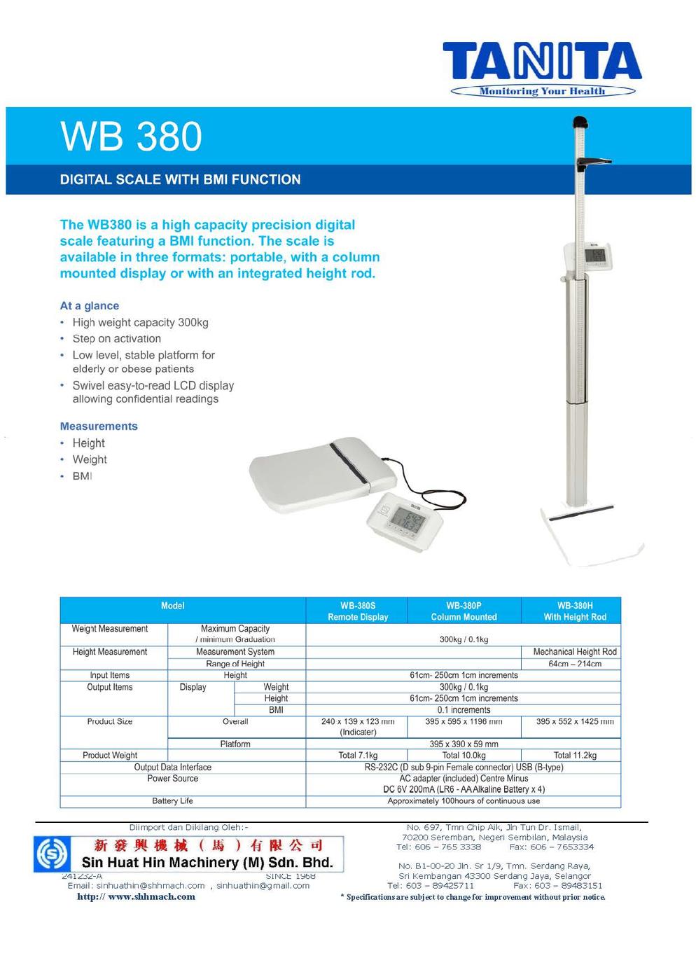 TANITA WB380 BMI bench Scale-2014