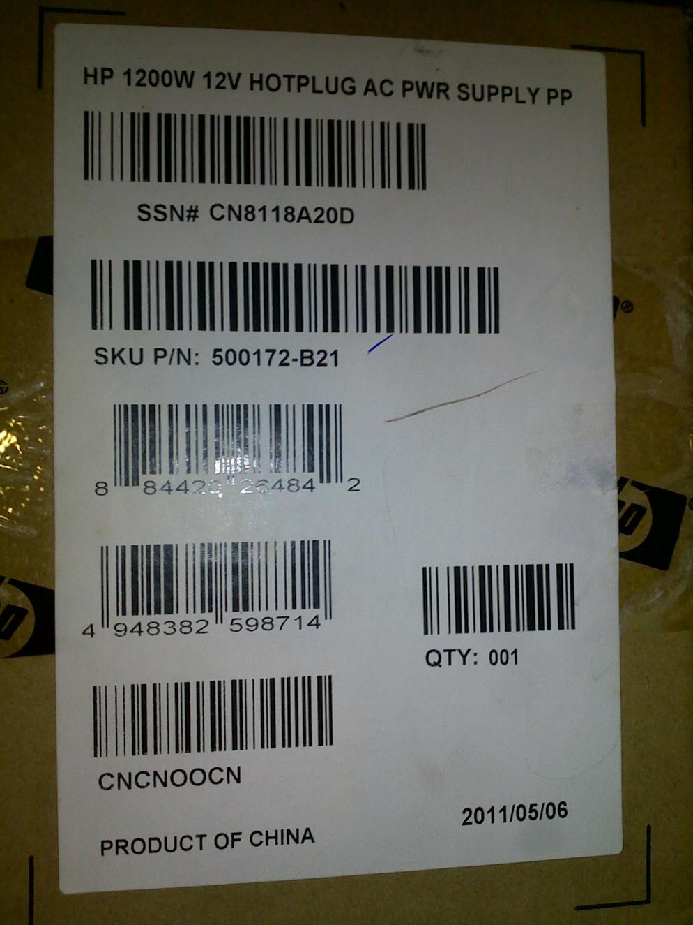 500172-B21 HP 1200W Hot Plug AC Power Supply
